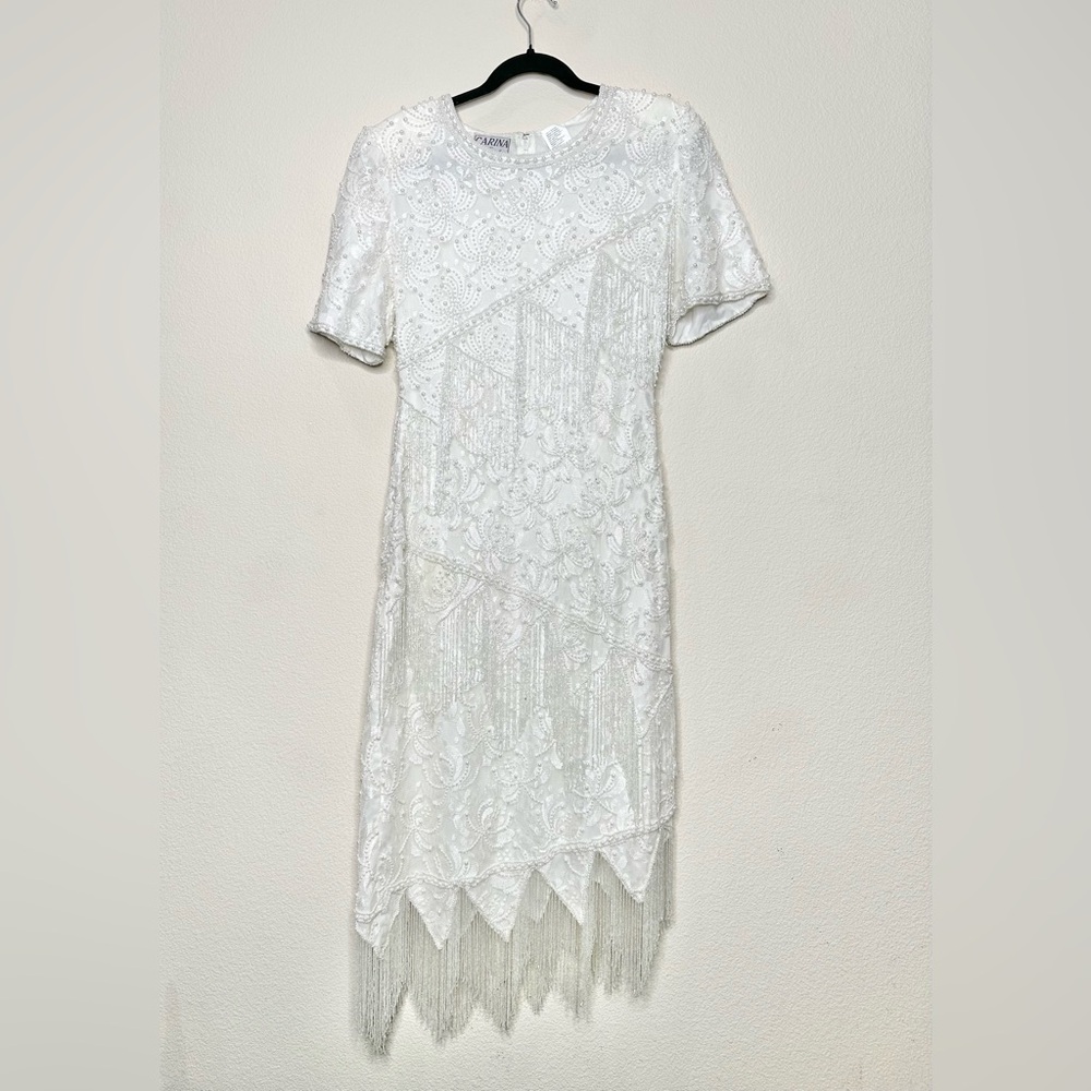 Vintage Carina by Barry Lee Embellished Fringe and Pearl Wedding Dress Small